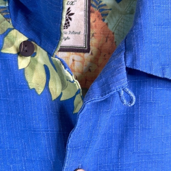 JAMAICA JAXX Men’s Silk Camp Collar Hawaiian Fern Pineapple Print Shirt Blue L - Picture 5 of 12